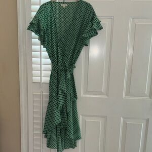 max studio ruffle crepe high low wrap midi dress Max Studio Print Ruffle Crepe High/Low Wrap Midi Dress Sleeveless Size Small